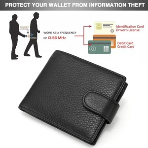 Gents Black RFID Wallet Genuine Leather Slim Bifold Style Zip Pocket Cardholder 