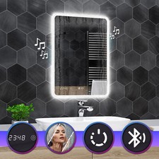 Osaka SPECCHIO DA BAGNO LED, OROLOGIO, ANTI-FOG, VERTICALE, Altoparlanti BT