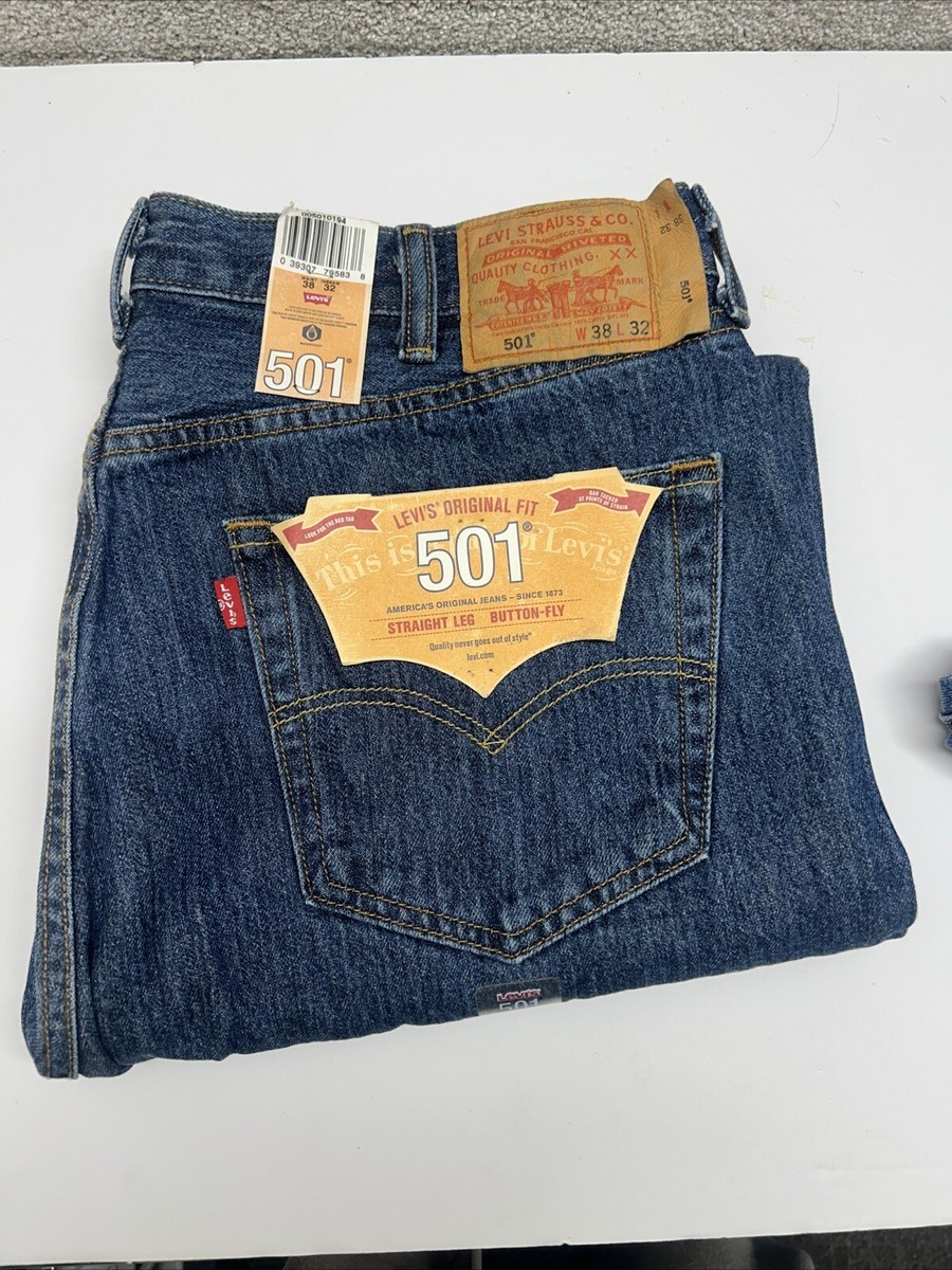 Levis Jeans Men 38x32 Blue 501 Straight Leg Button Fly Y2K 2008