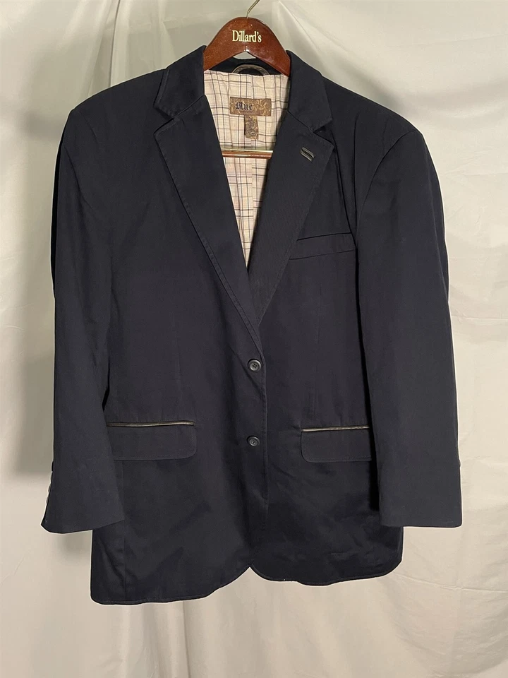 BLUE Pronto Uomo XL Navy 100% Cotton 2Btn Notched Lapel Blazer Jacket - Imagem 2 de 4