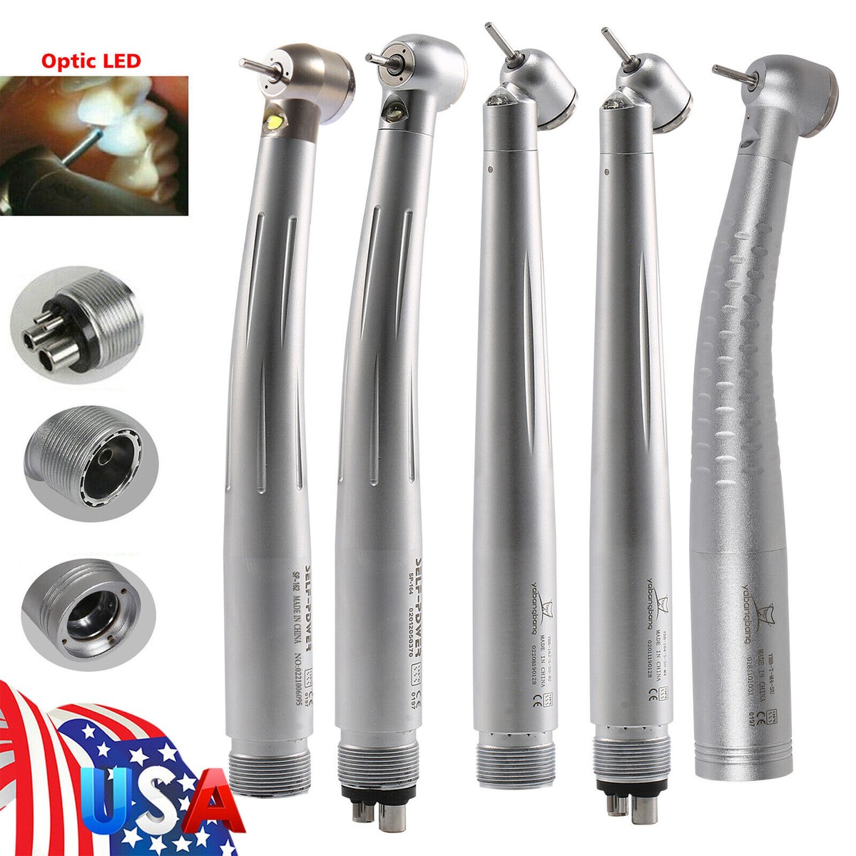 カボ タービン Dental Fiber Optic LED Handpiece 45° High Speed 2/4/6H Turbine