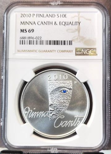 2010 FINLAND SILVER 10 EURO MINNA CANTH & EQUALITY NGC MS 69 SCARCE GEM BEAUTY