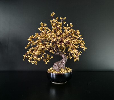 Handgefertigter Draht Bonsai Baum H 8 Zoll/Goldperlen/Jubiläumsgeschenk/Einzigartiges Geschenk.