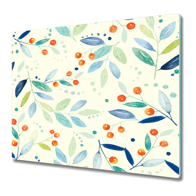 Tempered Glass Worktop Saver Mountain Ash Floral Watercolour 60x52