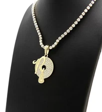 Iced Gold Plated Alloy ROCAFELLA Pendant & 16" 18" 20" Rhinestone Chain Necklace