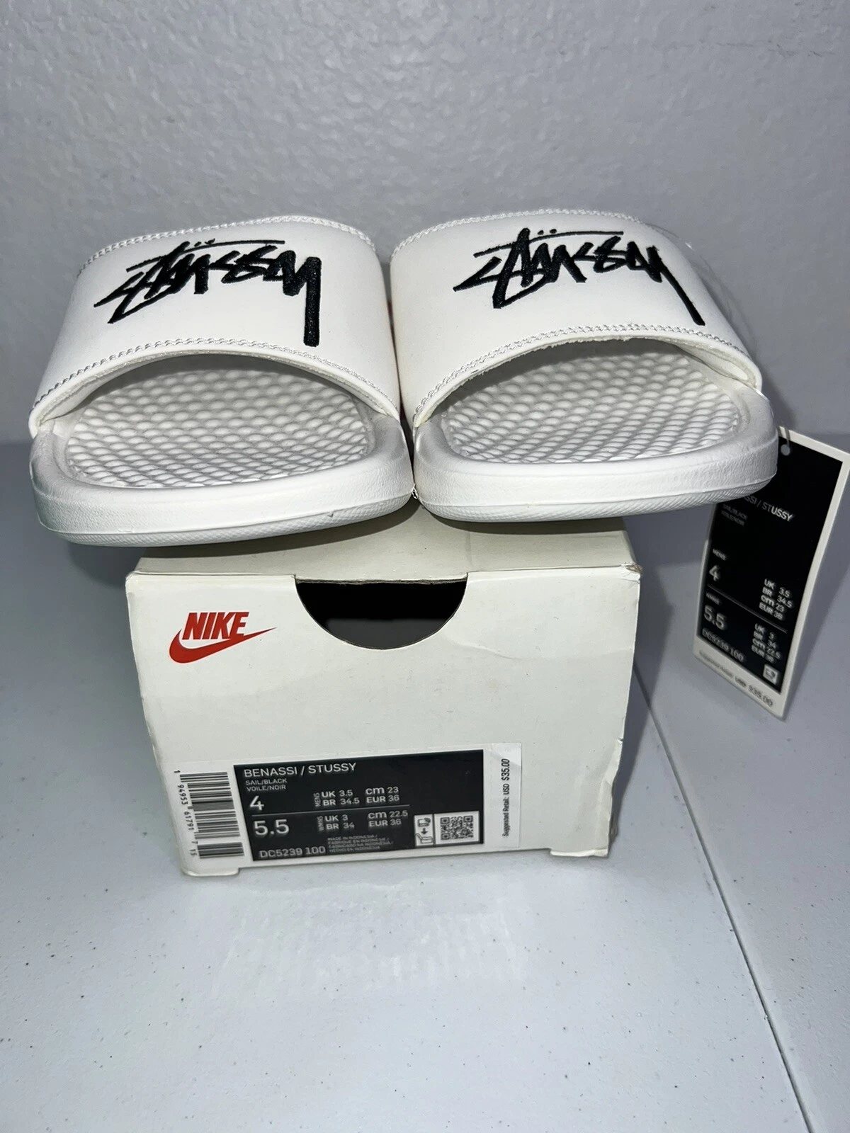 SANDALI SANDALI UOMO NIKE X STUSSY BENASSI BIANCO VELA NERO TAGLIA 4 [DC5239 100]