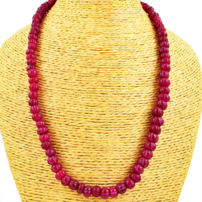 Single Strand 260.00 Cts Earth Mined Ruby Flower Carved Beads Necklace NK 47E143