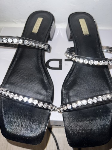 ALDO DONNA SANDALI ALDO ARGENTO NERO IN PELLE TACCO ALTO IN PELLE NUOVI CON ETICHETTE UK TAGLIA 6 - Foto 7 di 12
