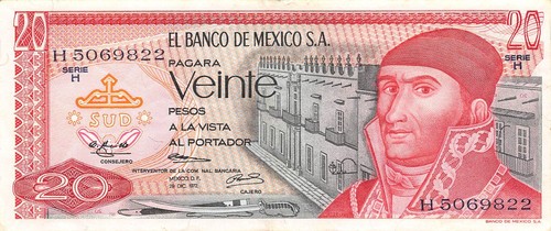 Mexico 20 Pesos 29.12.1972 Series H Prefix H Circulated Banknote HJ 10 - Picture 2 of 2