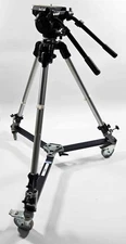Bogen Manfrotto 3061 Tripod w/ 3066 Video Fluid Head & 3067 Dolly –Double Handle
