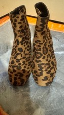 Ladies Quiz Leopard Print Block Heel Zipped Ankle Boots - Size 6 UK 39 EUR - VGC