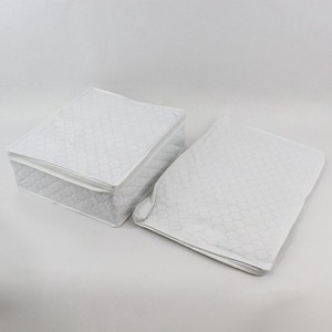 Lot of 2 White Zippered Quilted Vinyl Dish Storage Bags 18x 12, 13.5 x 11.5