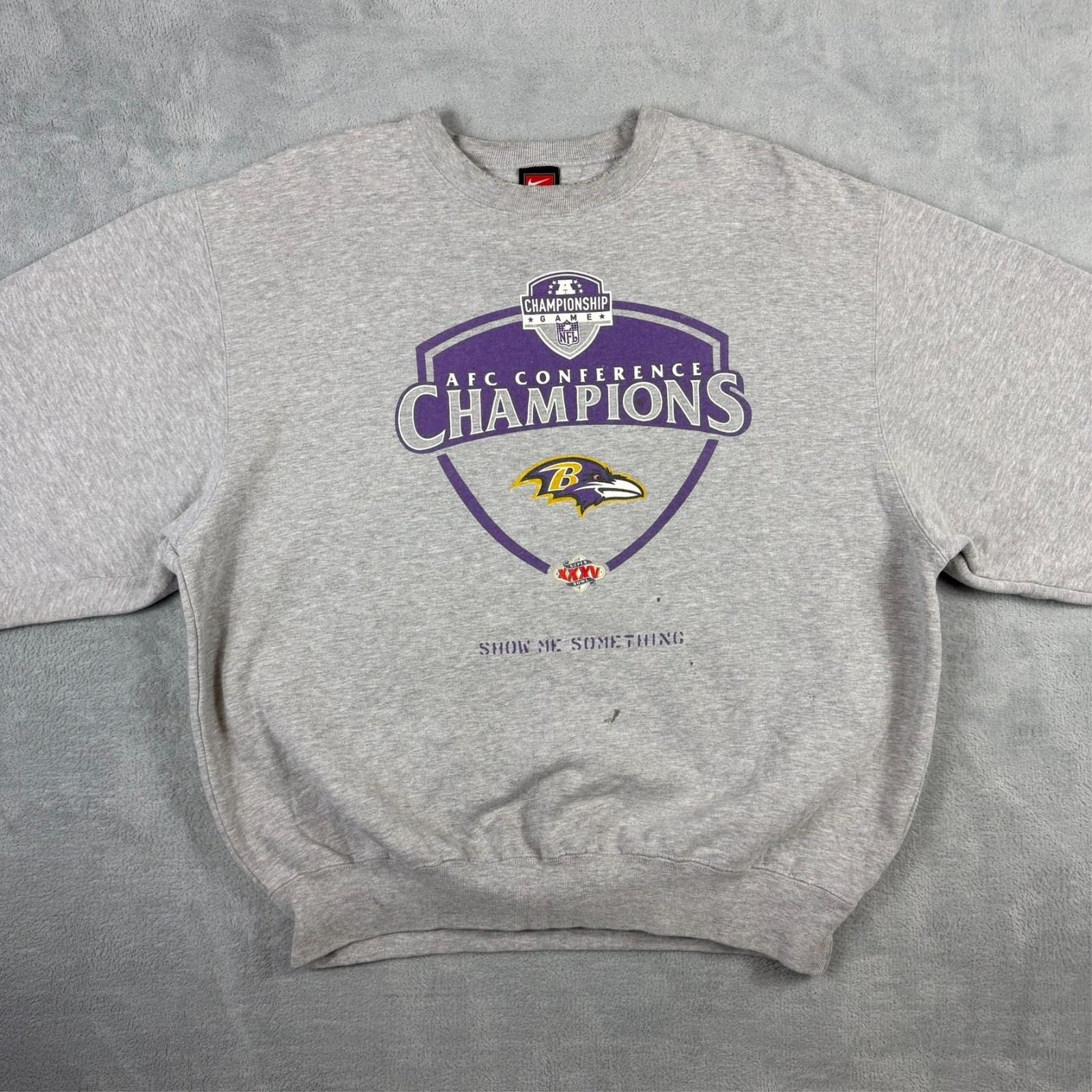 VTG Nike Baltimore Ravens 01' Grey NFL Superbowl Champions Overszd Md Sweatshirt image 3