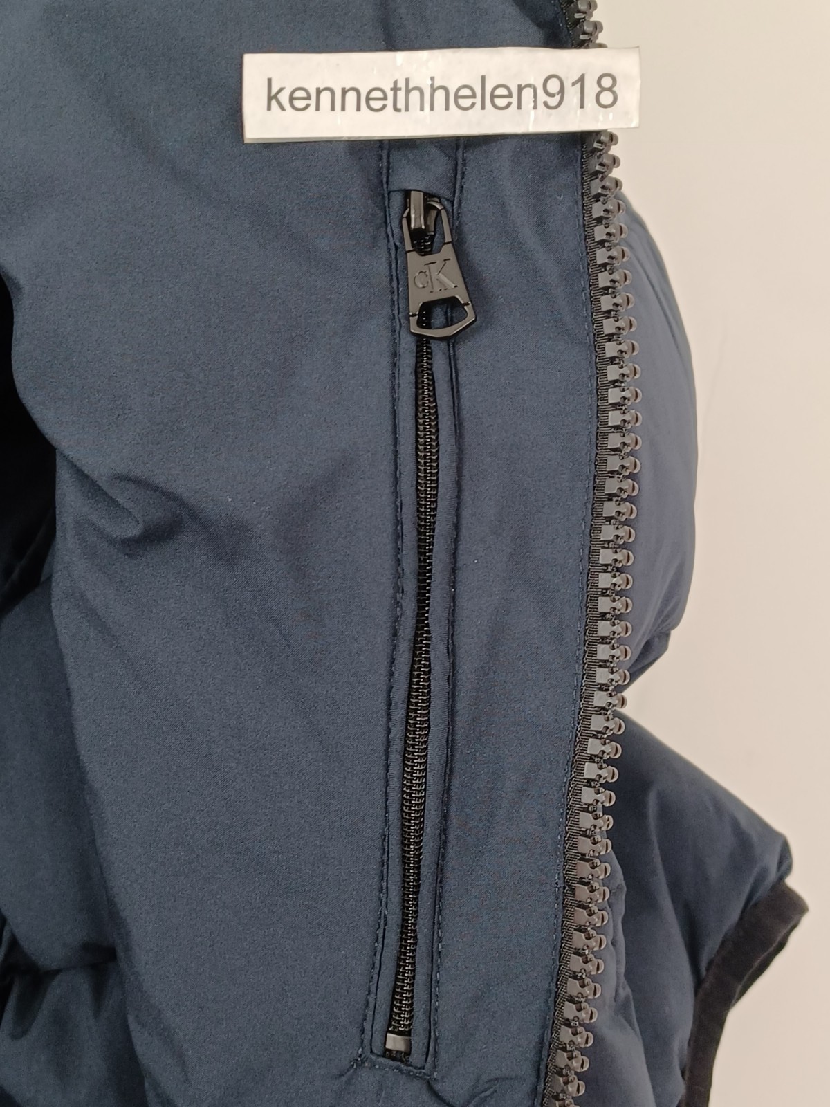 CALVIN KLEIN CHEVRON STRETCH JACKET WITH SHERPA LINED HOOD NAVY BLUE MENS SIZE L image 9