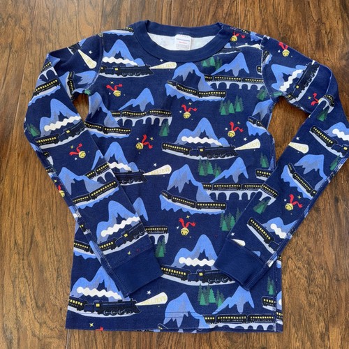 Hanna Andersson Pajamas Set Kids Size 10 Blue Polar Express Organic Cotton Train - Picture 2 of 4
