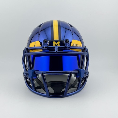 Michigan Wolverines CUSTOM Blue Chrome Mini Football Helmet with Visor - Picture 2 of 3
