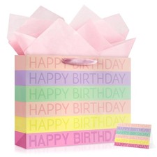 Large Happy Birthday Gift Bag Tissue Papers Greeting Card Colorful 13x10.2x4.7"