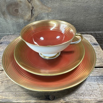 VTG FURSTENBERG SEIT 1747 TRIO CUP SAUCER & PLATE Red/Burgundy Gold Germany