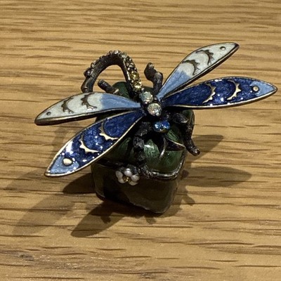 Vintage Jay Strongwater Miniatur Libelle Käfer Swarovski Kristall Emaille Schmuckschatulle