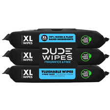 DUDE Wipes - Flushable -3 Pack. 48 wipes ea. pack total of 144 Unscented XL.