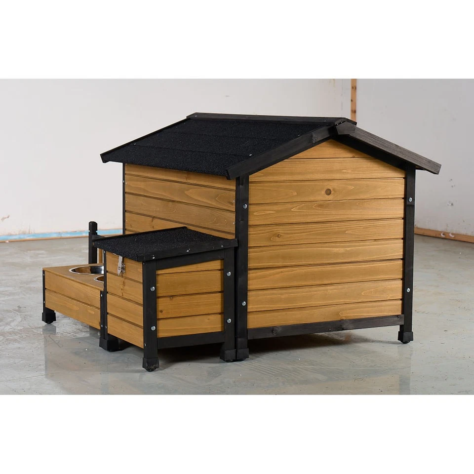 Large Wooden Dog House with Storage Compartment, Feeding Area, and Lockable Door - Image 3 of 4