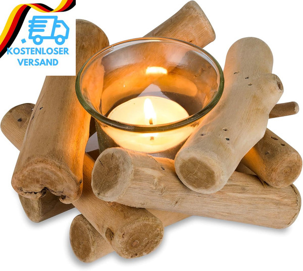 Sziqiqi Rustikale KerzenstäNder Teelichthalter Holz, Kerzenhalter Vintage Mit Gl-image
