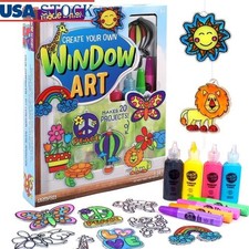 Create Your Own Window Art Craft Kit 12 Suncatcher Frames Paint DIY Activity New