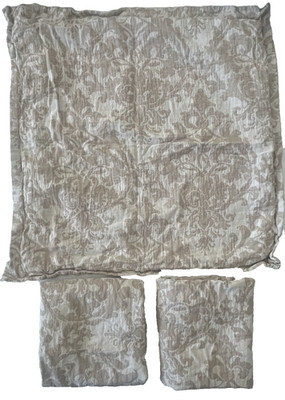 3 Pottery Barn EURO Pillow Shams Jacquard Medallion Cotton Linen Neutral