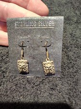 Sterling Silver 925 Dangle Pierced Earrings Filigree Flowers NOS New