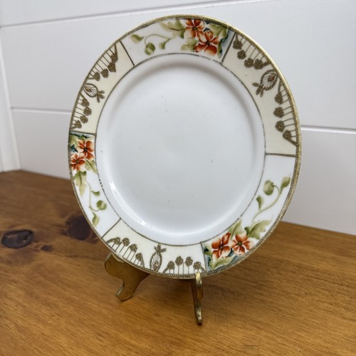 Antique 1910’s Noritake Nippon Saucer “Marked M” Japan Made Gold & Orange 6 1/8” - Picture 4 of 23
