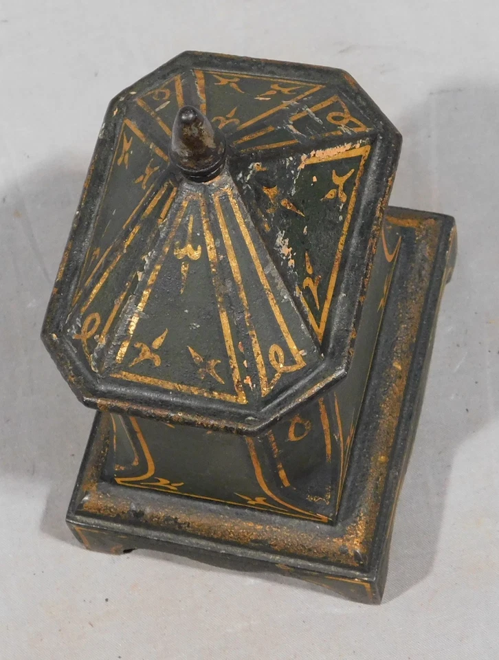 Seltene antike Tabakdose Gusseisen Humidor gold bemalt ca. Orientalisches Motiv 1880 - Bild 4 von 4