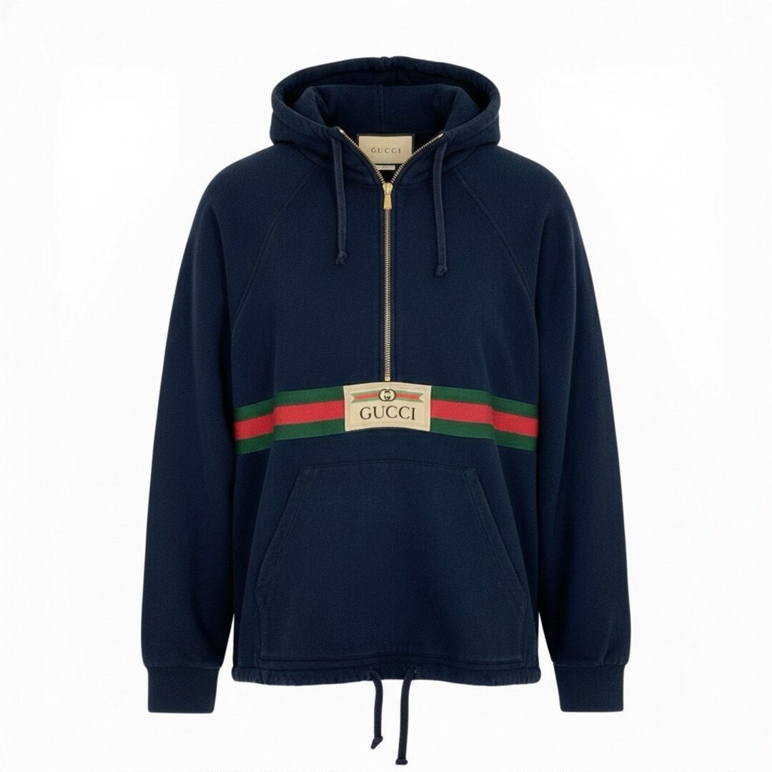 10a13 GUCCI Half Zip Sweatshirt Hoodie Long Sleeve Front Logo GG Used AYAN-0