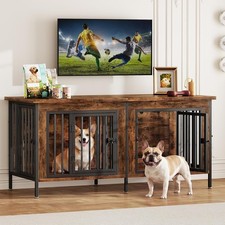 Dog Crate Furniture for 2 Dogs with Divider Wooden Heavy Duty Indoor Dog Cages
