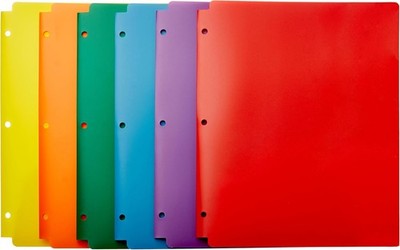 Plastic 3 Hole Punch Folders with 2 Pockets, 8.5 x 11 inches, Pack of 6,