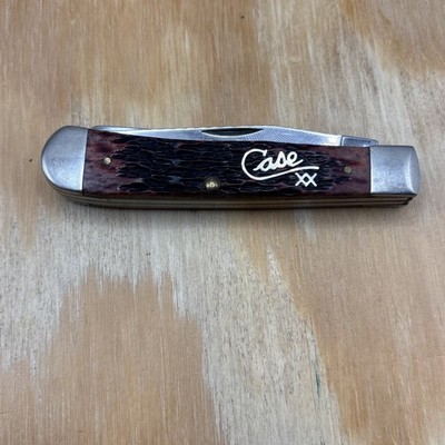 Case XX 2001 Cranberry Silver Script Jigged Bone Full Size Trapper