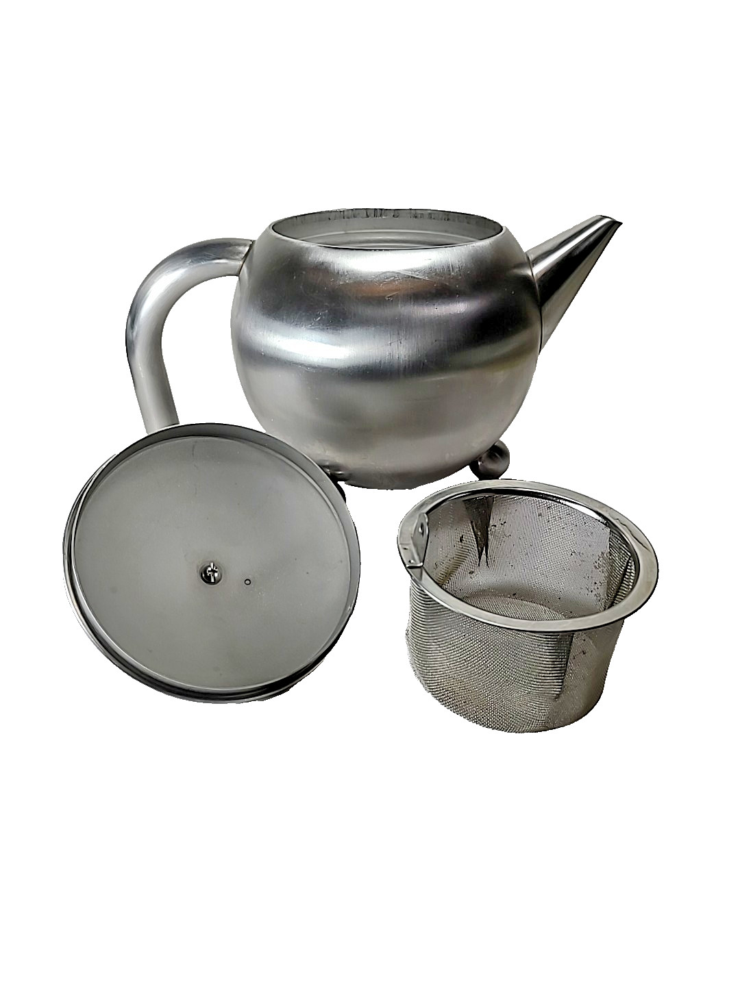 Retro Henley Teapot G&H Loose Leaf Tea Pot 27 oz Brushed Stainless Atomic Silver