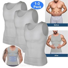 1-3PCS Mens Body Shaper Belly Chest Compression Shirt Slimming Tank Top Abs Vest