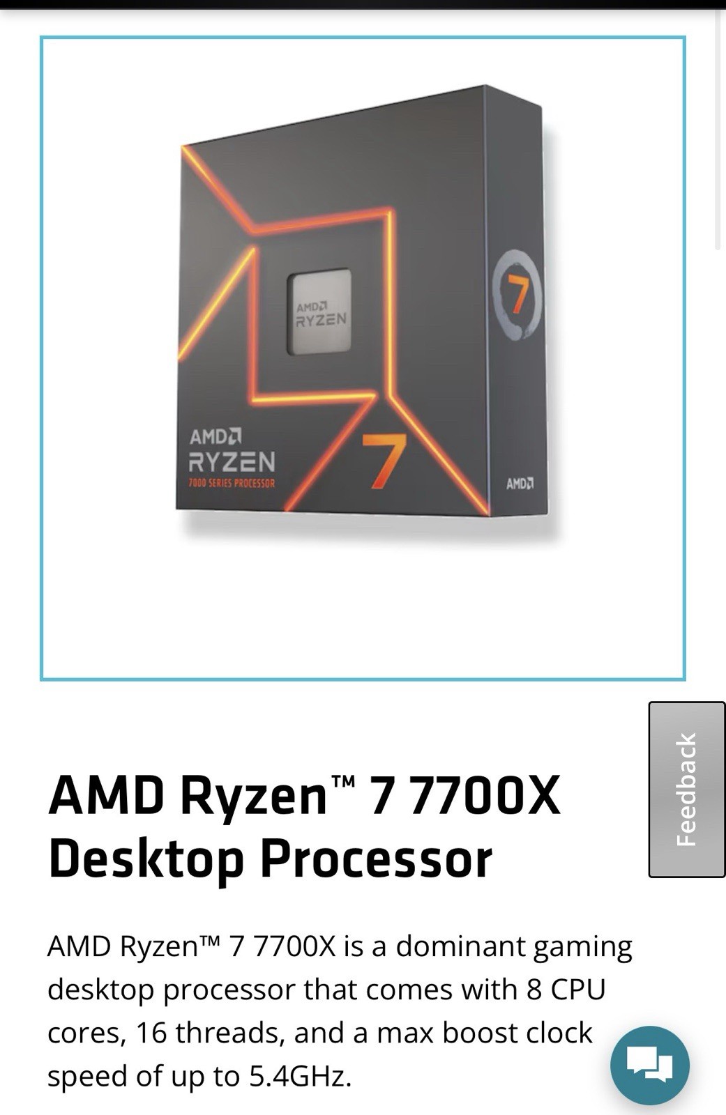 AMD Ryzen 7 7700X 8-Core 4.5GHz Desktop Processor Socket AM5 32MB L3