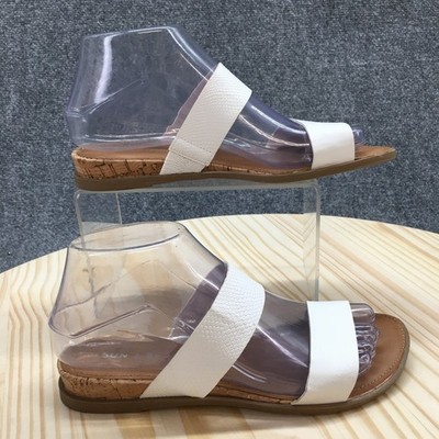 Sun Stone Sandals Womens 6M Easten Slide Slip On Flats White Faux Leather NEW
