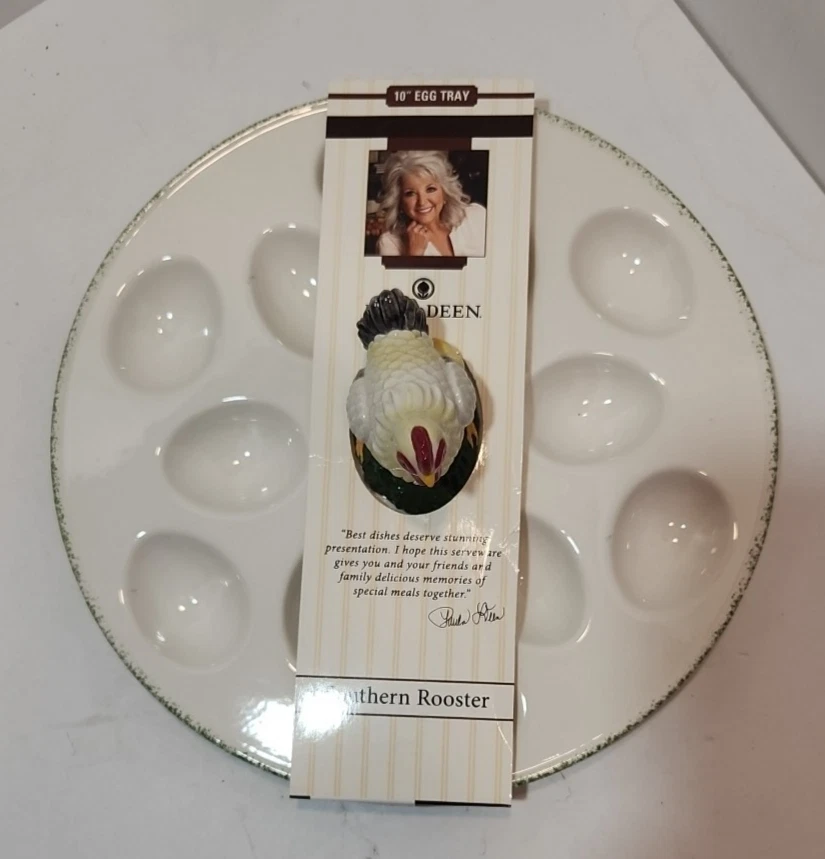 Paula Deen 陶瓷南方公鸡蛋盘适用于魔鬼蛋 全新 — 第 3/4 张图片
