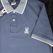 Psycho Bunny Polo Shirt Mens Blue Cotton Blend Embroidered Logo medium