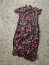 NEW 100 Silk Cheongsam Black Red Asian Size XXXXXL
