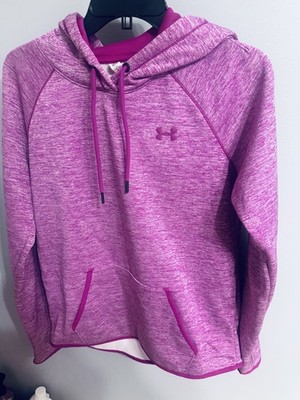 Under Armour Women s M Pink Heathered Fleece Pullover Hoodie Pockets Logo
