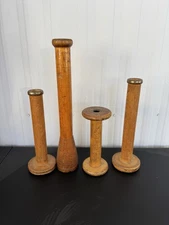 Vintage Wooden Industrial Textile Metal and Wood Mill Bobbin Spool Lot Of 4