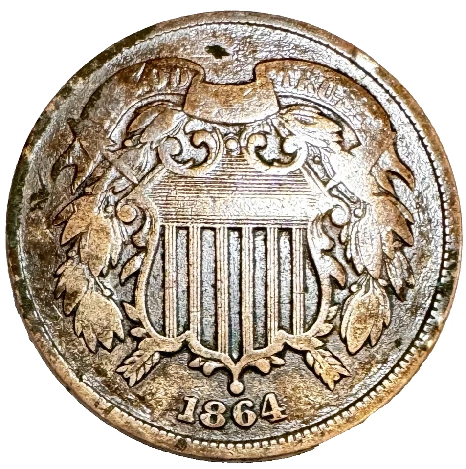 1864 2 Cent Piece Large Motto Nicely Circulated - Image 3 of 4