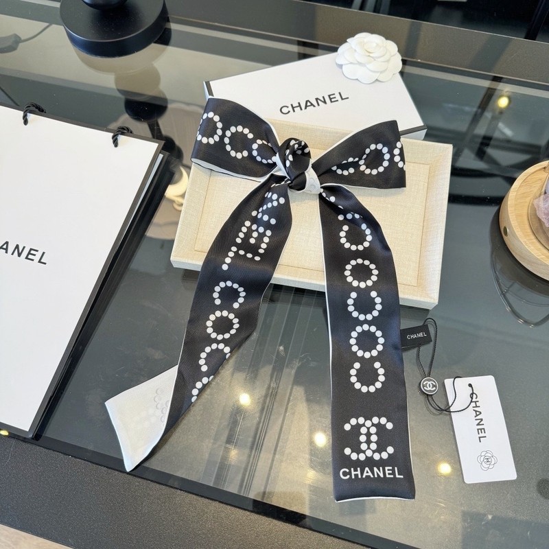 Chanel Women's Black Letter Print Scarf Hair Neck Tie With Gift Box