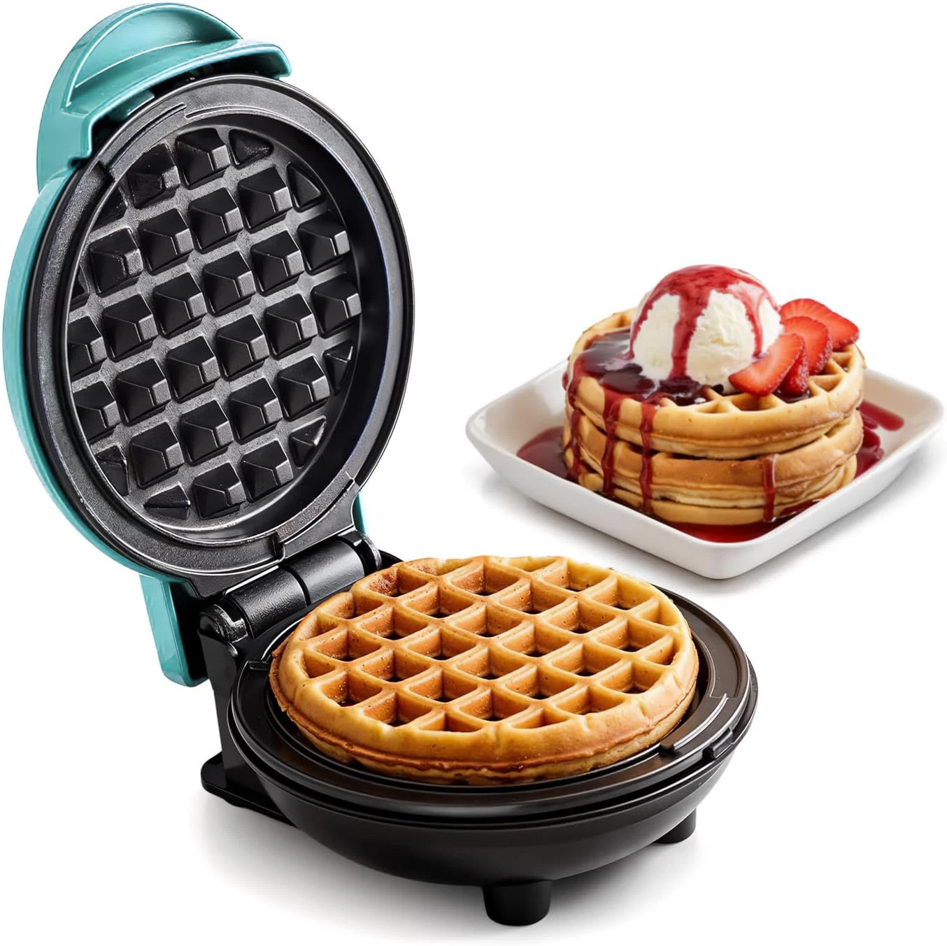 4.5" Mini Waffle Maker Electric Nonstick Belgian Compact Breakfast Maker Mint