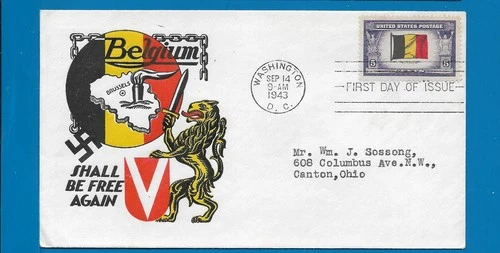 Scott 914 Belgium - Overrun Nation Sep 14, 1943 Cachet Craft  FDC BOXD
