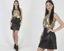 Vintage 90s Wilsons Black Leather Mini Skirt Womens 80s Pencil Biker Moto Sz 8