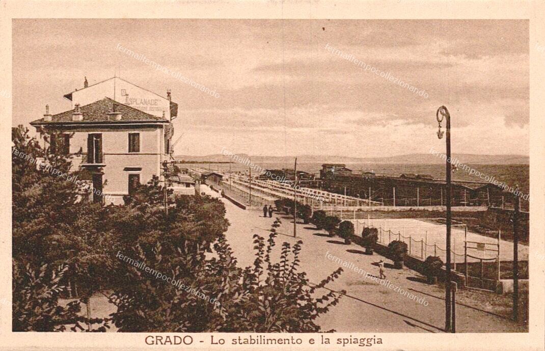 ep493 cartolina grado,lo stabilimento e la spiaggia,provincia di gorizia